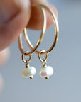 Pearl Hoop Earrings, Rose Gold Bridal Jewelry, Gold Filled Hoops