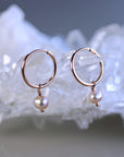 Pearl Hoop Earrings, Rose Gold Bridal Jewelry, Gold Filled Hoops