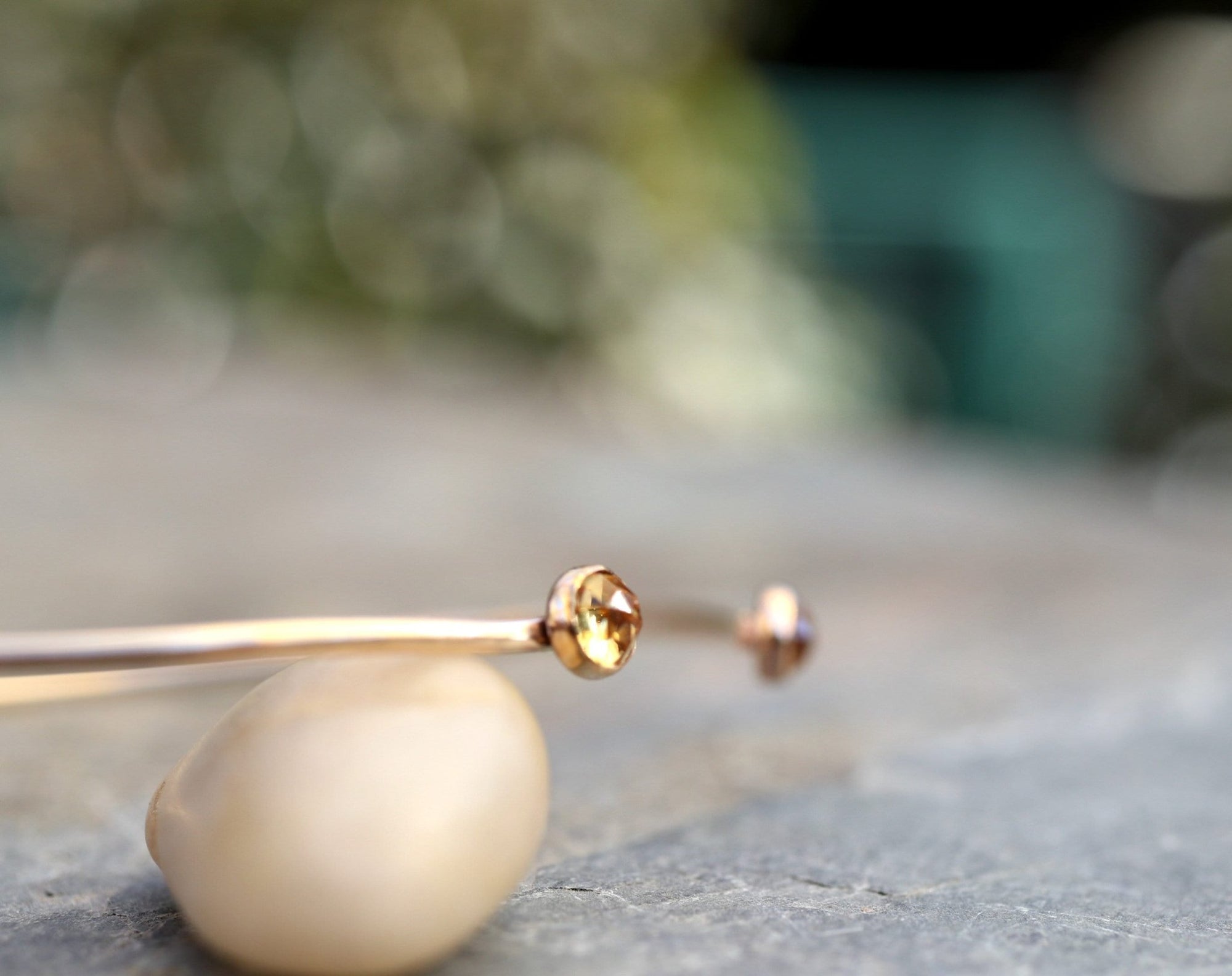 Dual Birthstone Bracelets Gold Filled or Sterling Silver, Open Gemstone Bangles - Melt'm Jewelry