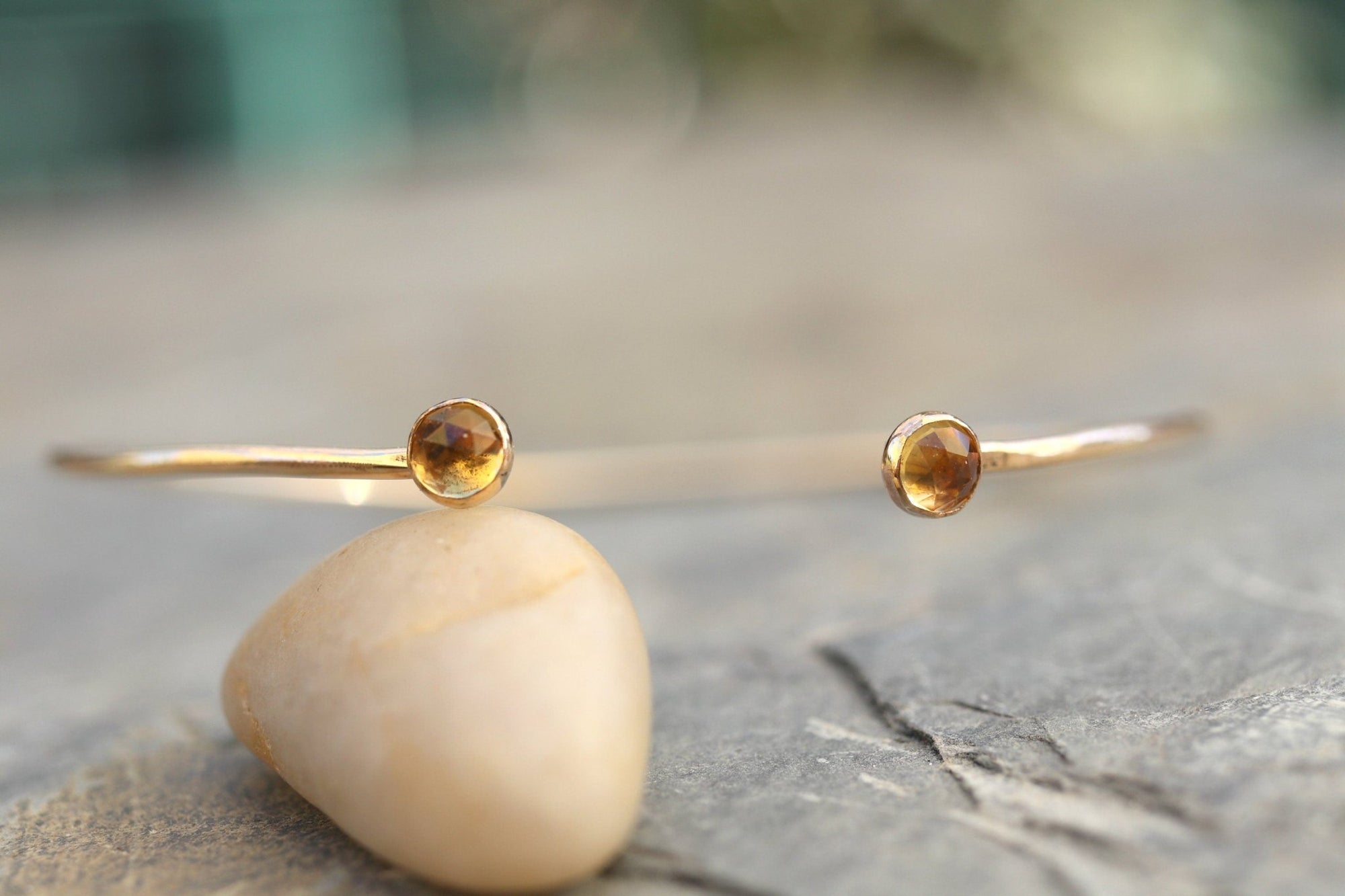 Dual Birthstone Bracelets Gold Filled or Sterling Silver, Open Gemstone Bangles - Melt'm Jewelry