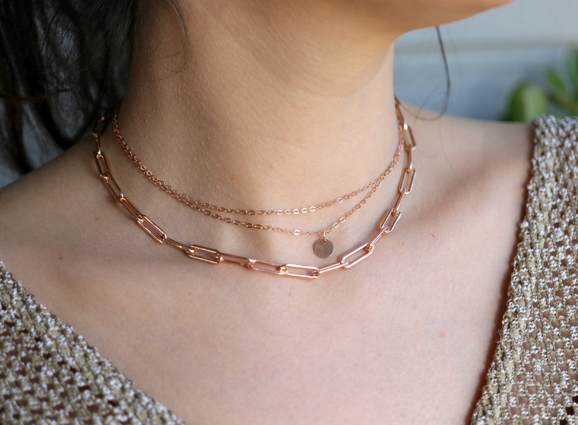 Rose Gold Filled Chunky Necklace, Link Thick Chain Necklace