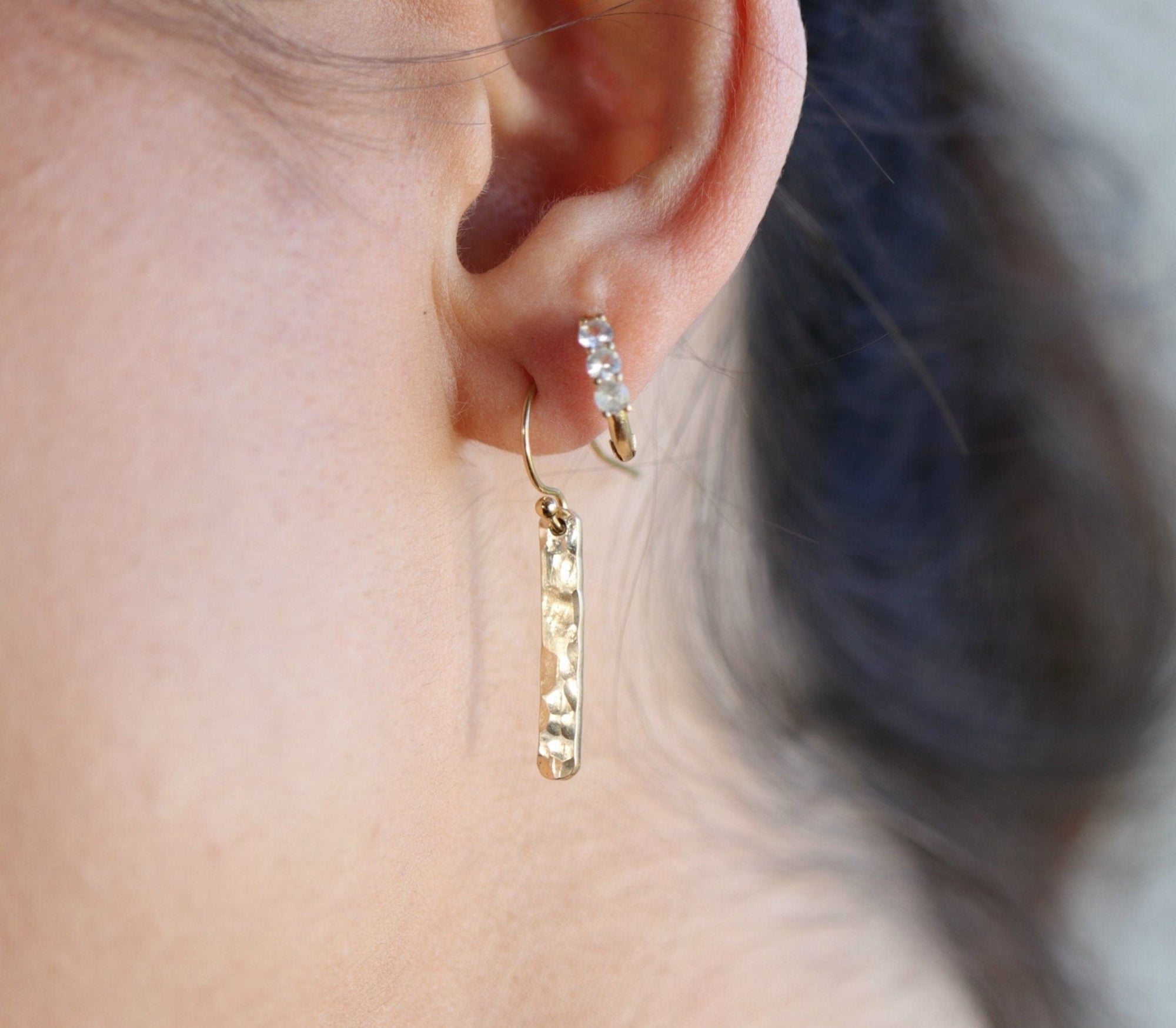 Minimalist Hammered Gold Filled Bar Drop Earrings - Melt'm Jewelry