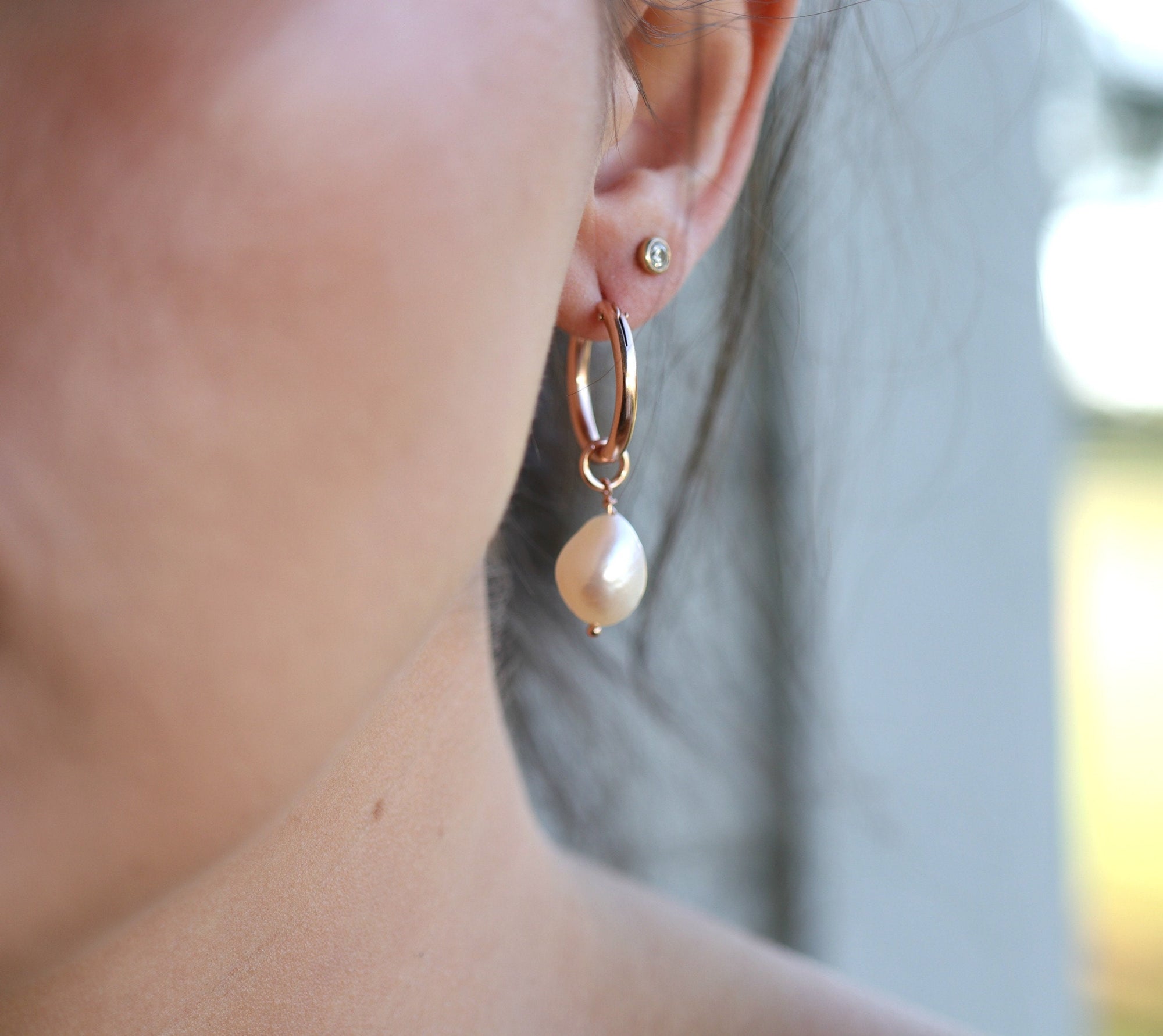 Keshi Pearl Hoop Earrings in Rose Gold or Yellow Gold Filled