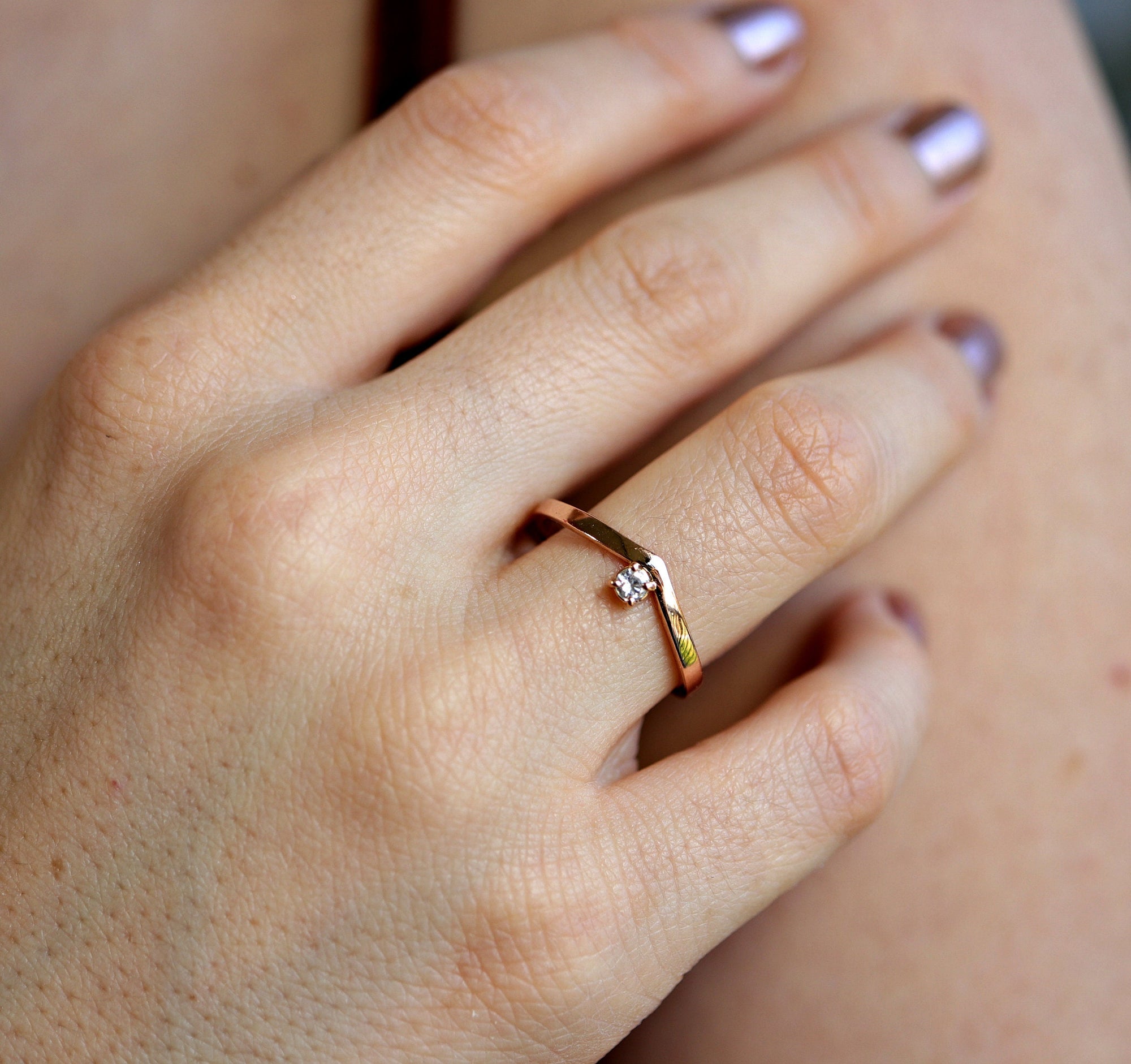 14k Solid Gold Chevron Wedding Band, Gold V Ring