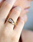 Three Stone Diamond Engagement Ring 14k Gold, Chevron Stacking Bridal Ring, Curved Dainty Wedding Band - Melt'm Jewelry