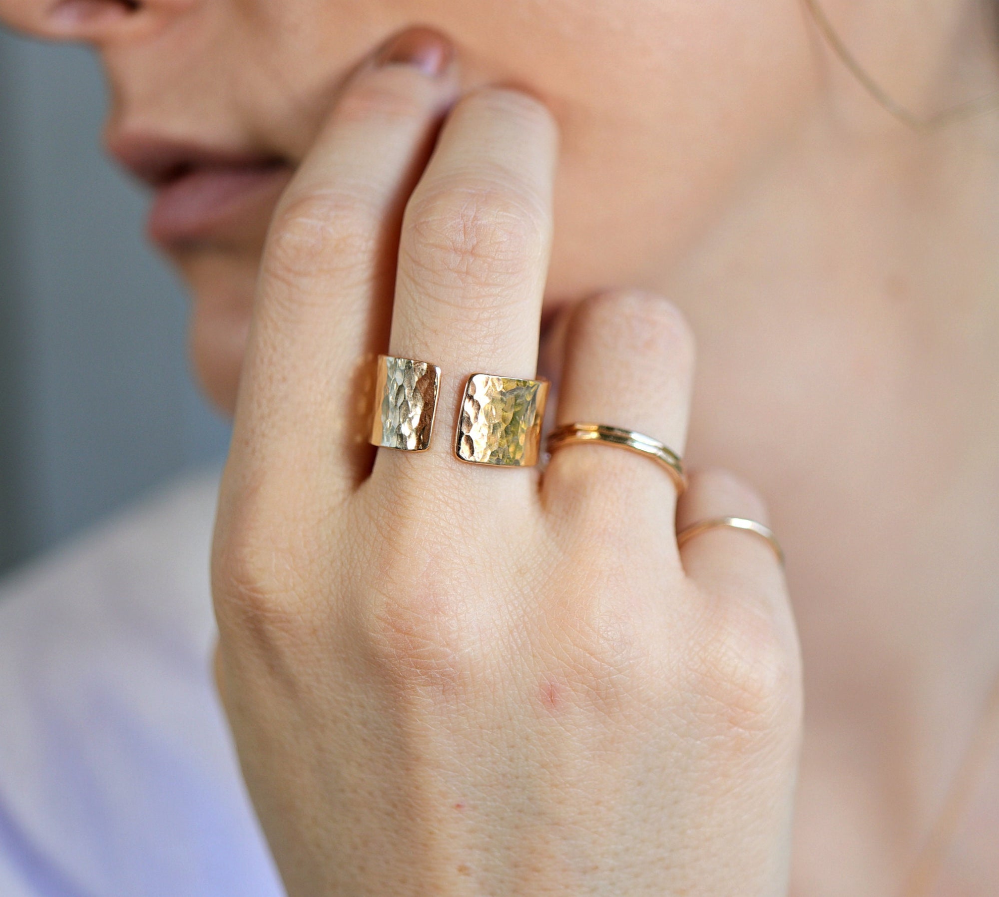 Gold Filled Wide Hammered Ring