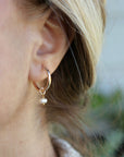 Rose Gold Dangle Hoops with Pearl, Pearl Hoop Earrings