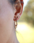 Rose Gold Dangle Hoops with Pearl, Pearl Hoop Earrings