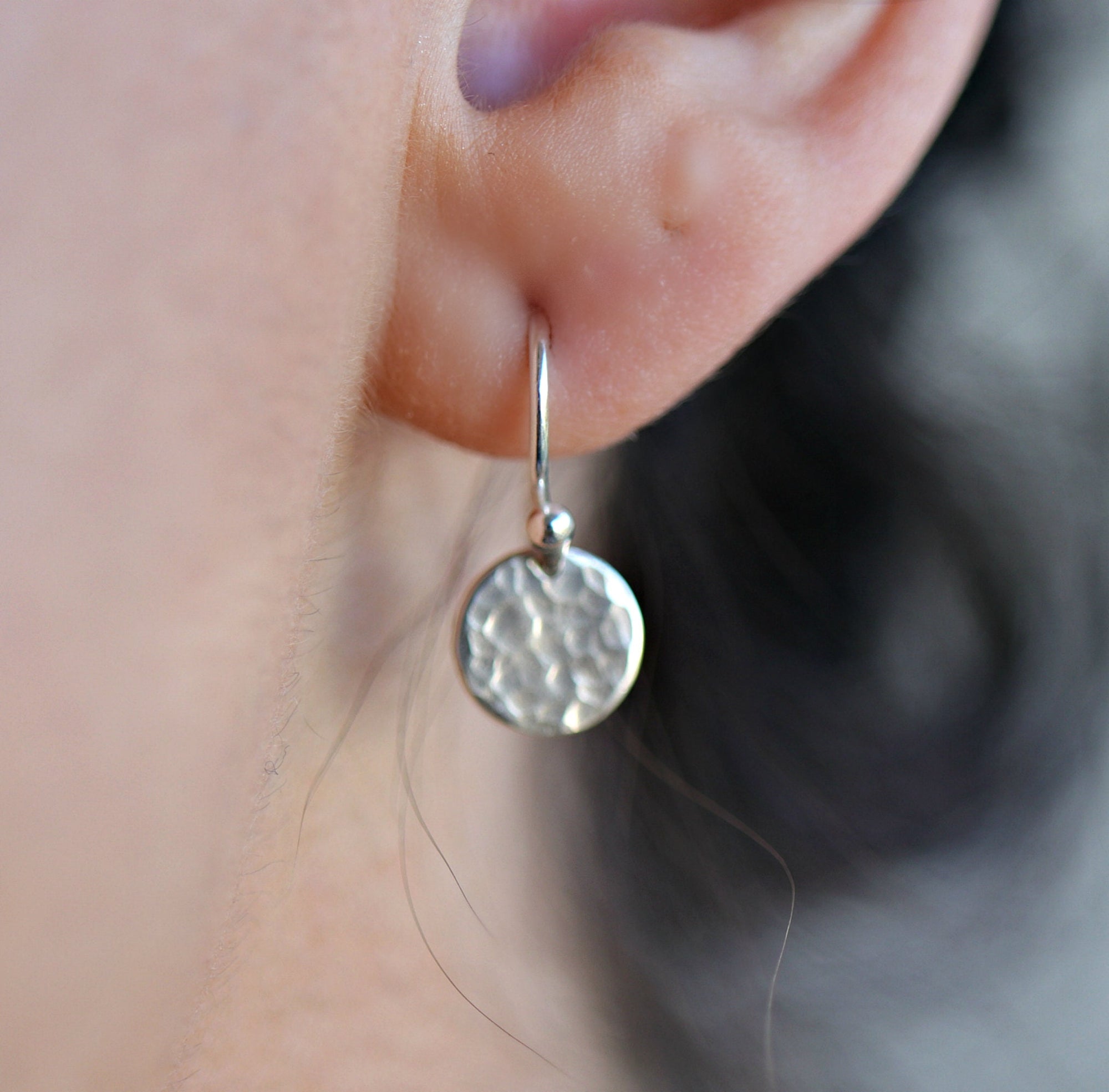 Hammered Silver Disc Earrings