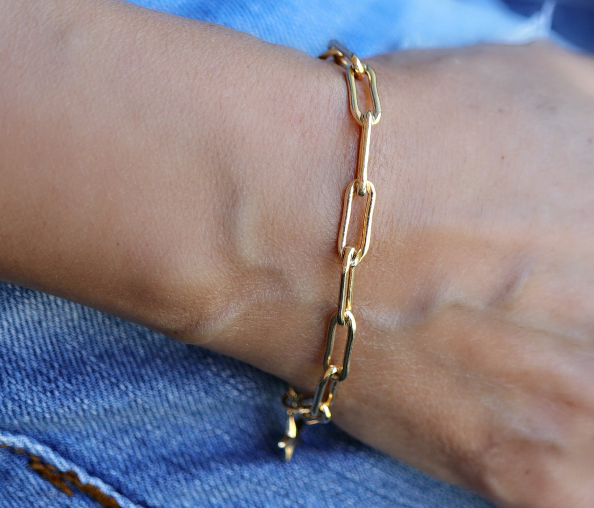 Gold Chunky Bracelet, Gold Filled Link Chain Bracelet