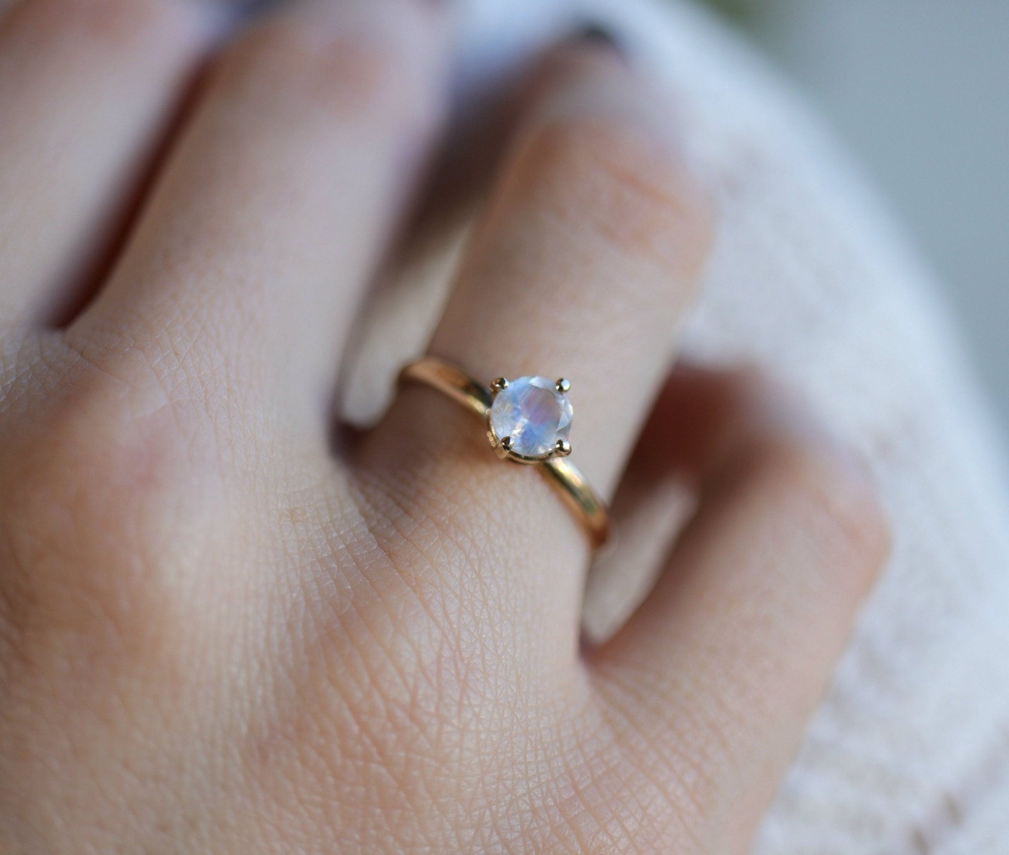 Rainbow Moonstone 14k Gold Ring - Melt'm Jewelry