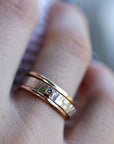 Hammered Silver Band Diamond Ring, Mixed Metal Ring