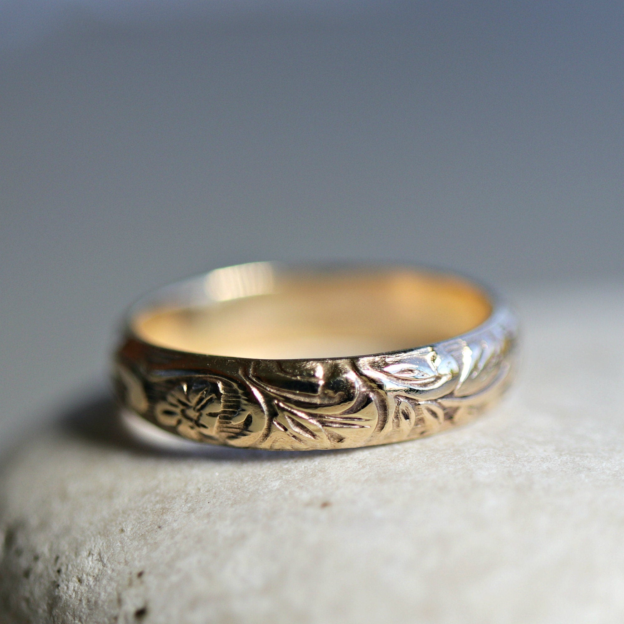 Art Nouveau Romantic Floral Wedding Band Ring Art Nouveau Romantic