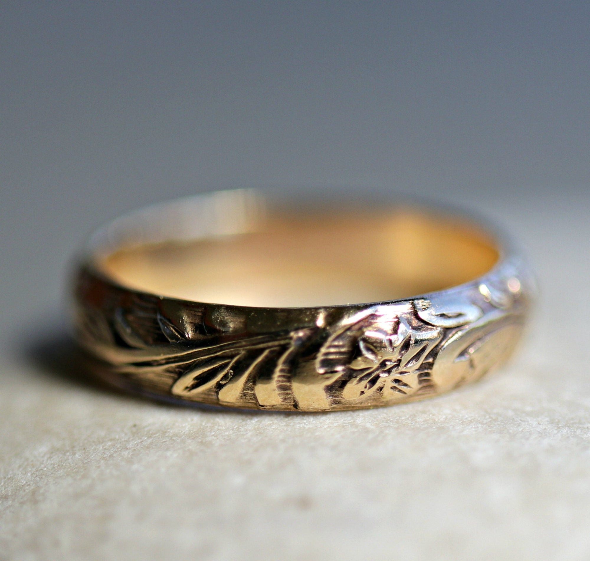 Art Nouveau Romantic Floral Wedding Band Ring Art Nouveau Romantic