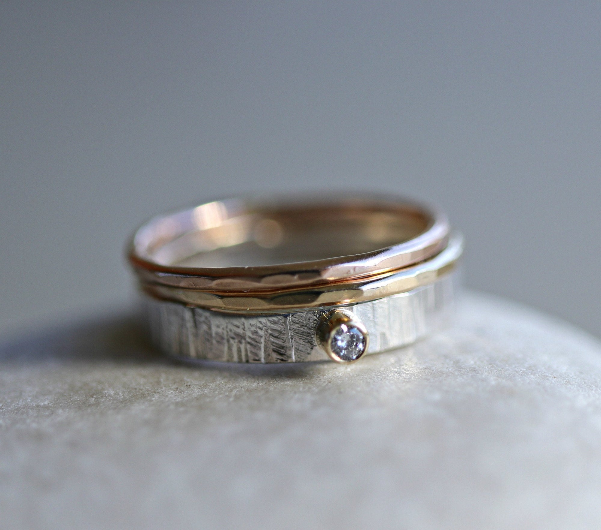 Silver, Gold and Rose Gold Set of 3 Ring