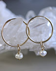 Pearl Hoop Earrings, Rose Gold Bridal Jewelry, Gold Filled Hoops