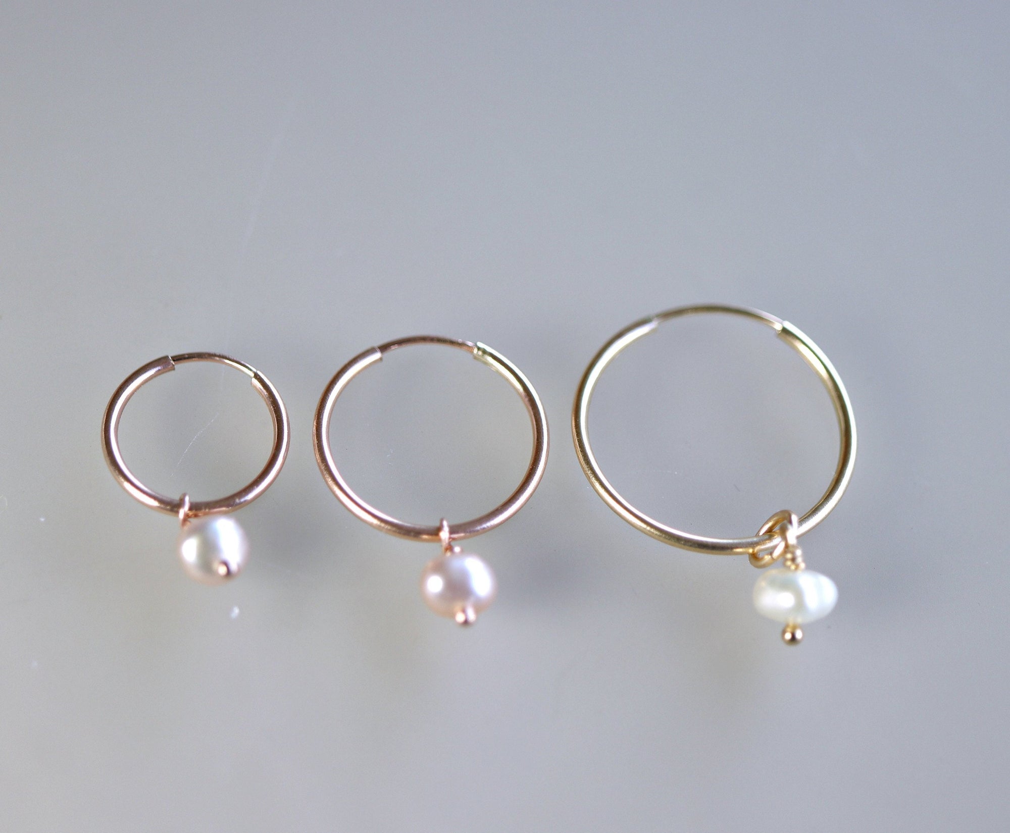 Pearl Hoop Earrings, Rose Gold Bridal Jewelry, Gold Filled Hoops