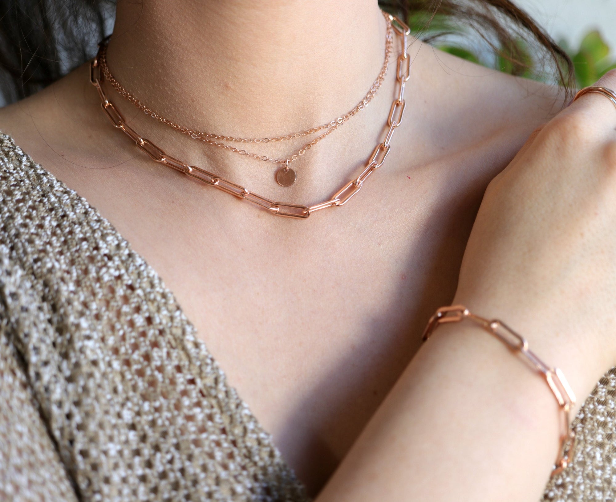 Rose Gold Filled Chunky Necklace, Link Thick Chain Necklace