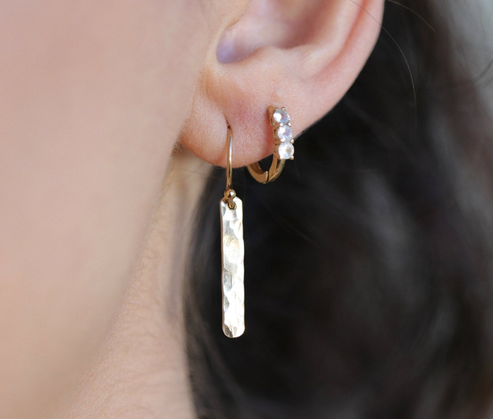 Gold Filled Hammered Bar Earrings - Melt'm Jewelry