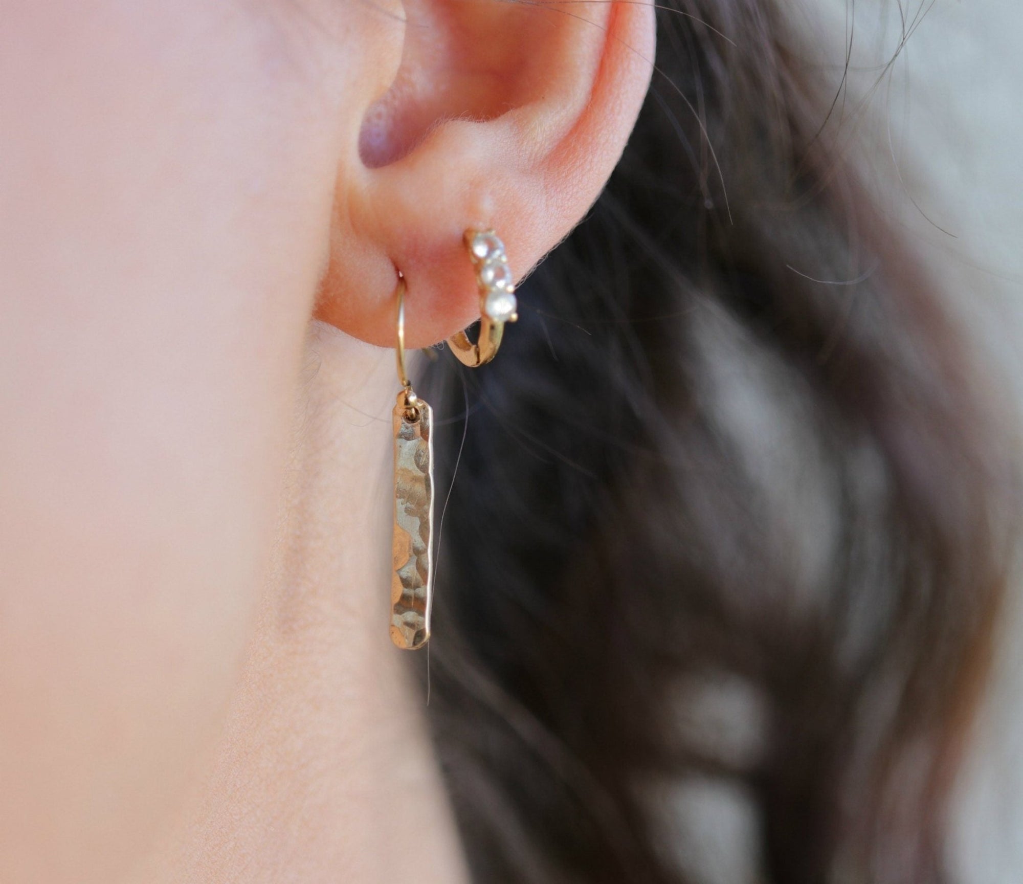 Minimalist Hammered Gold Filled Bar Drop Earrings - Melt'm Jewelry