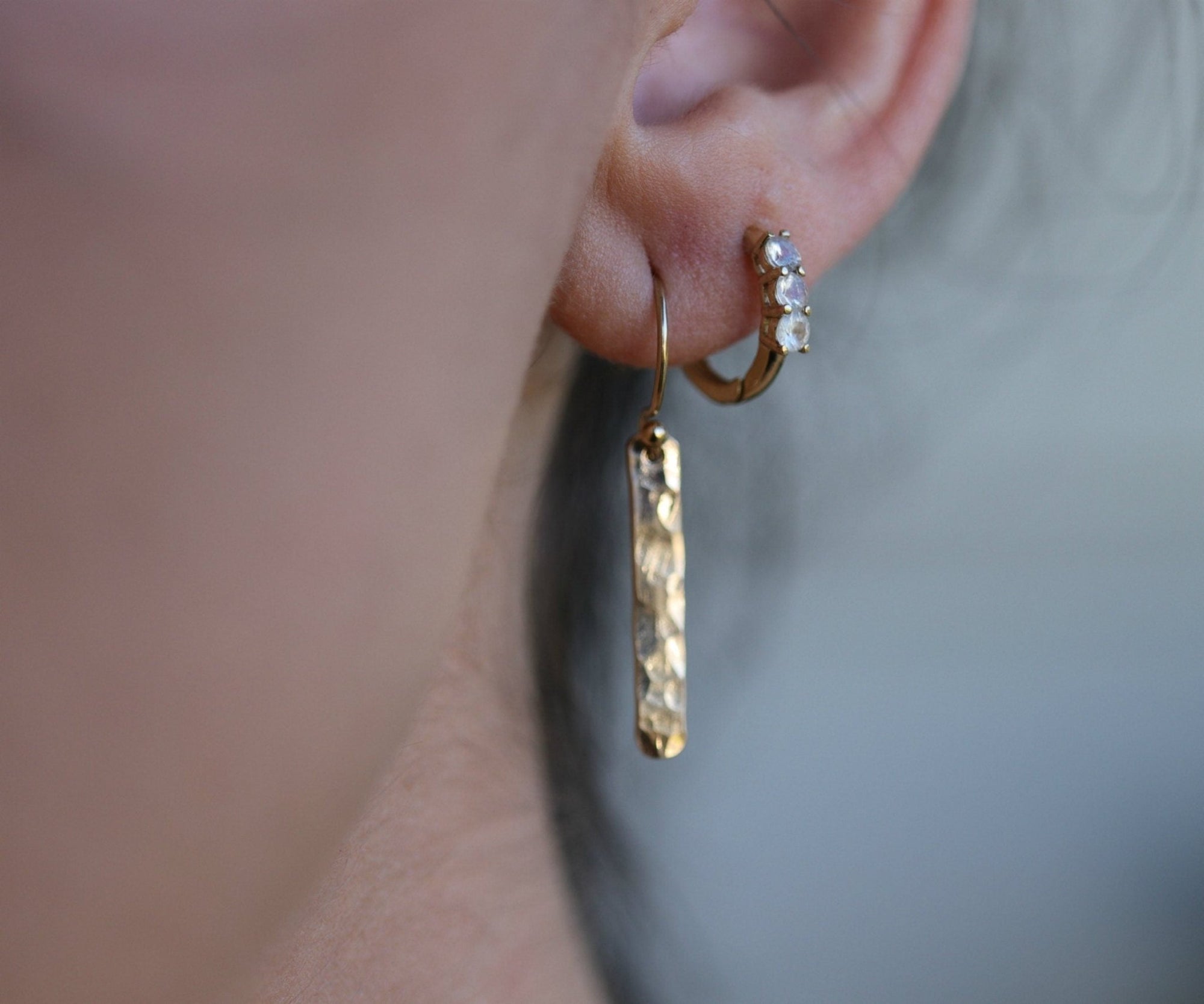 Minimalist Hammered Gold Filled Bar Drop Earrings - Melt'm Jewelry