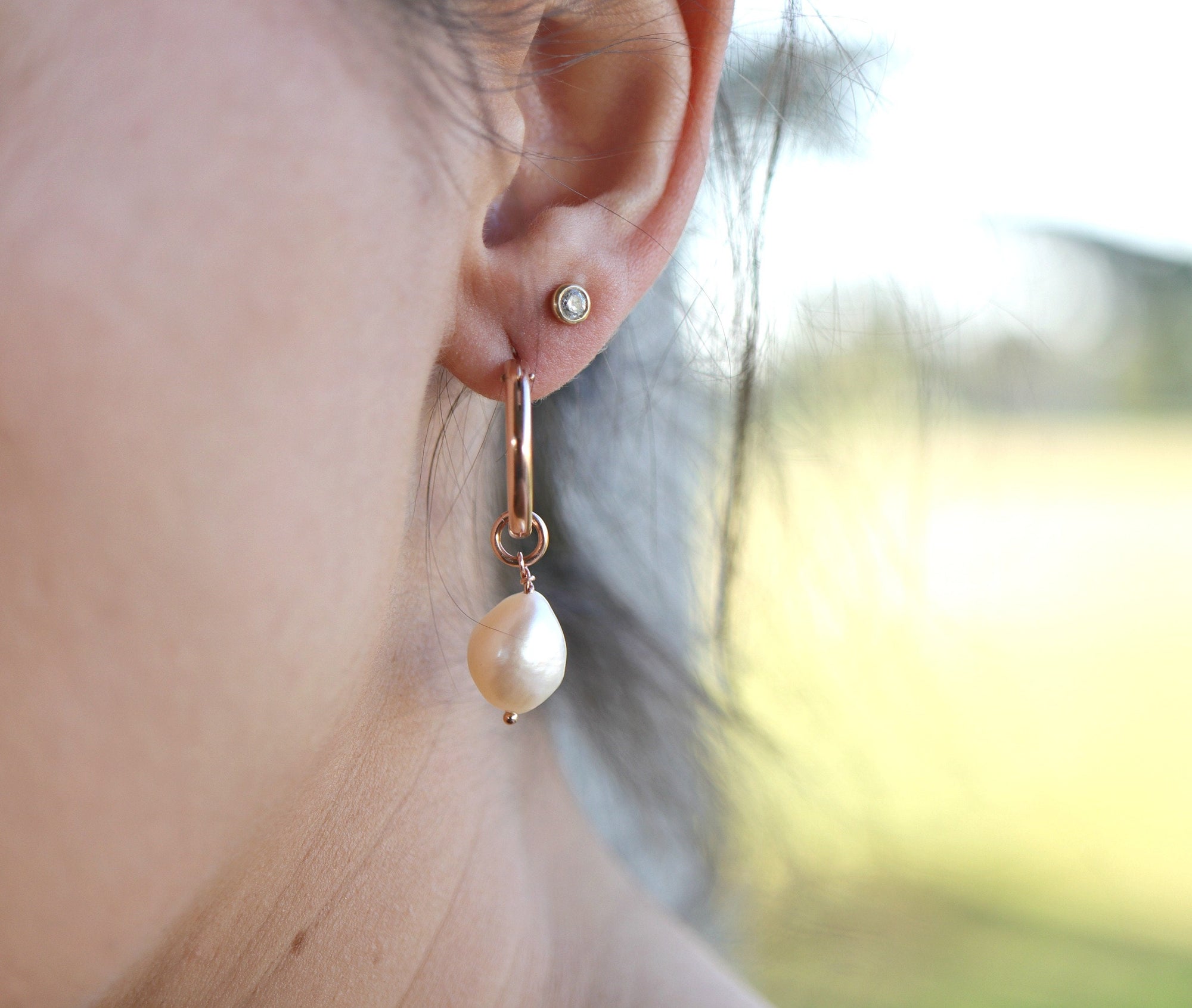 Keshi Pearl Hoop Earrings in Rose Gold or Yellow Gold Filled