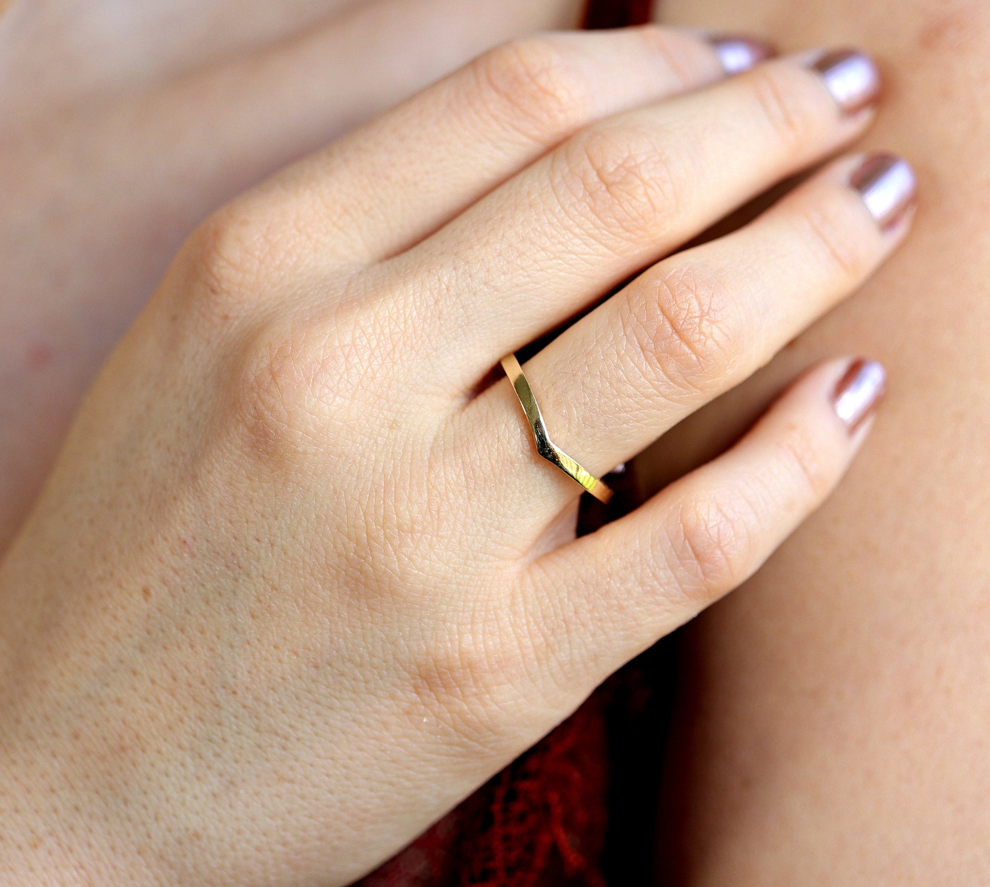 14k Solid Gold Chevron Wedding Band, Gold V Ring