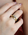Three Stone Diamond Engagement Ring 14k Gold, Chevron Stacking Bridal Ring, Curved Dainty Wedding Band - Melt'm Jewelry