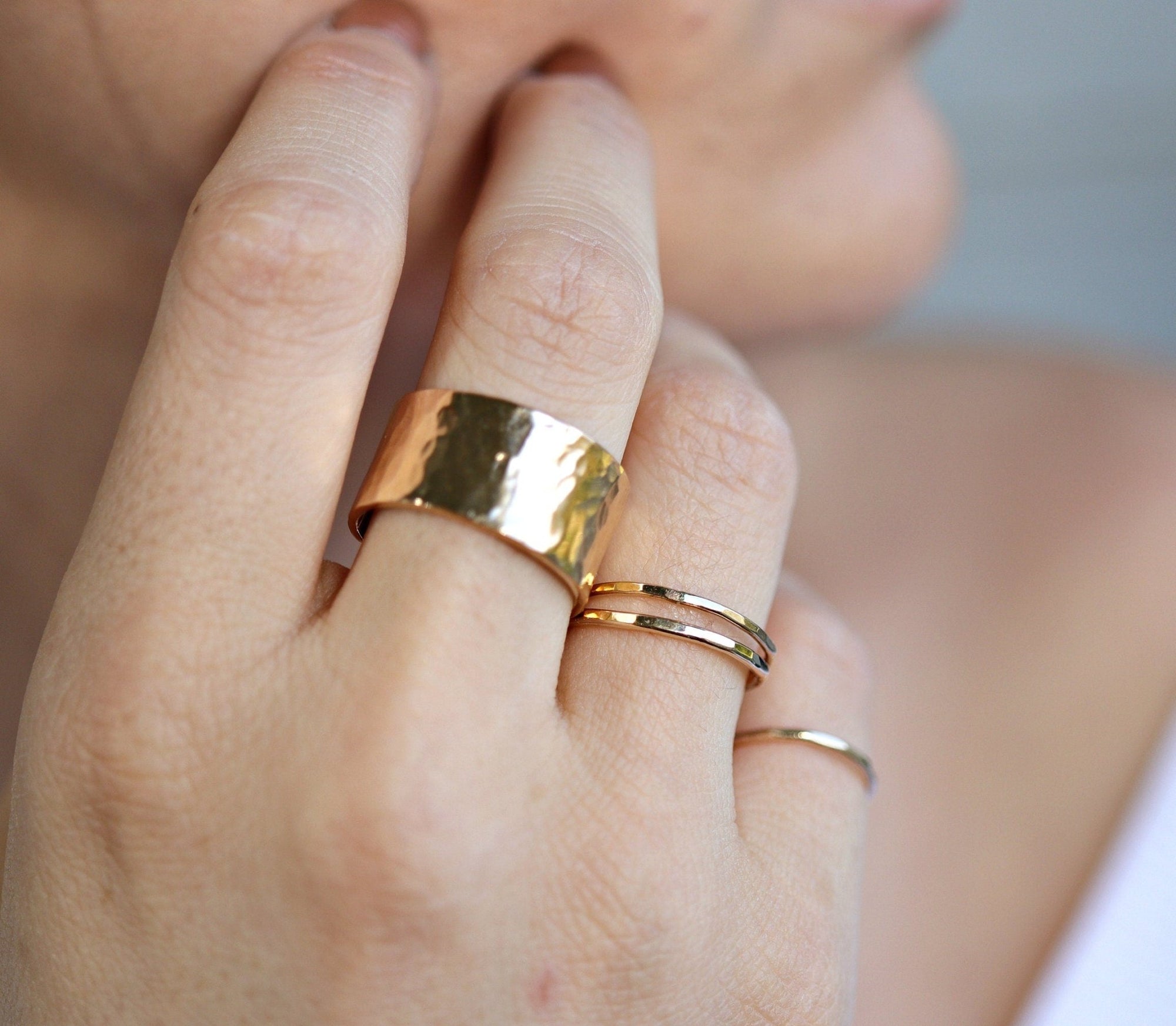 Gold Filled Wide Hammered Ring - Melt'm Jewelry