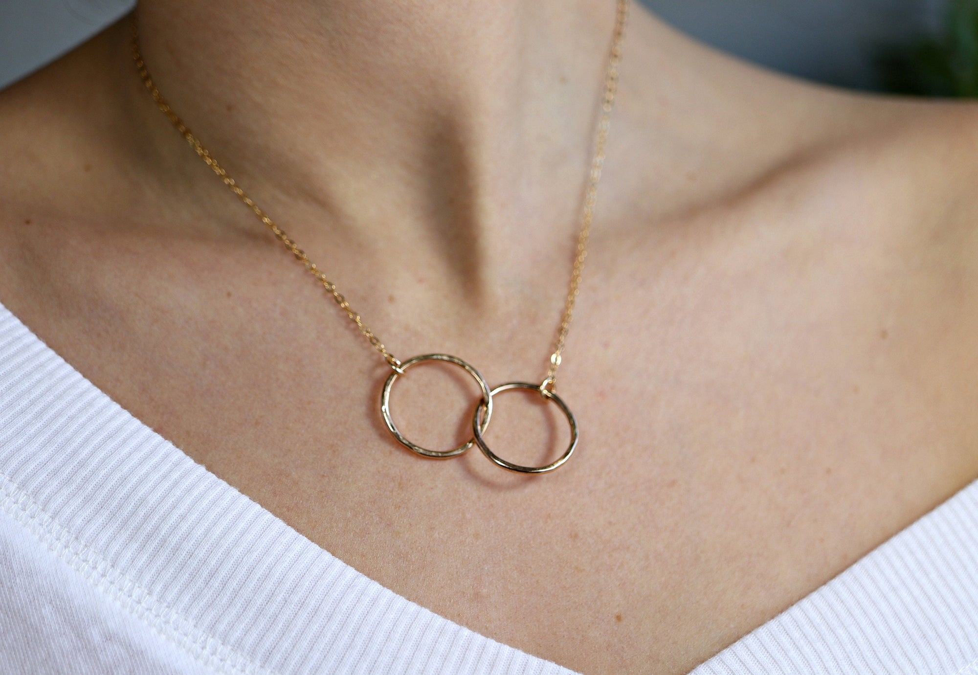 Interlocking Circle Necklace, Gold Double Circle Necklace