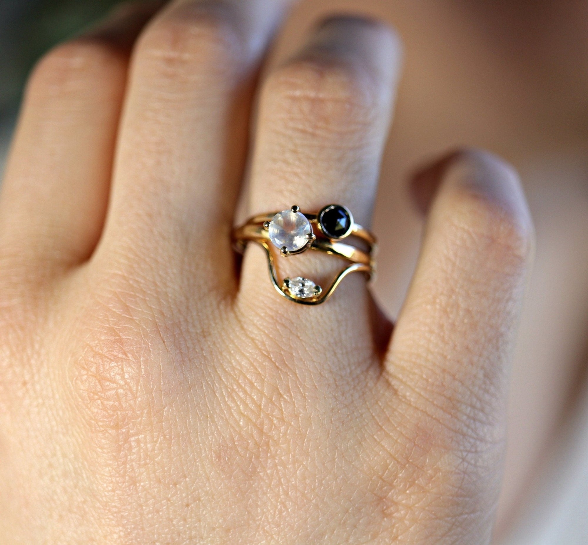Rainbow Moonstone 14k Gold Ring - Melt'm Jewelry