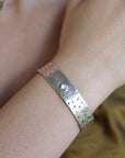 Opal Moon and Stars Hand Stamped Celestial Cuff Bracelet