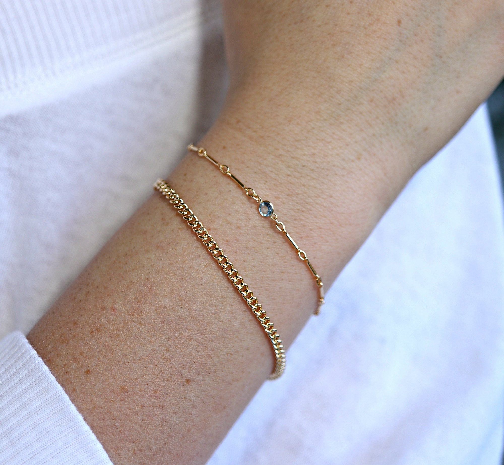 Dainty Gold Chain Blue Topaz Bracelet