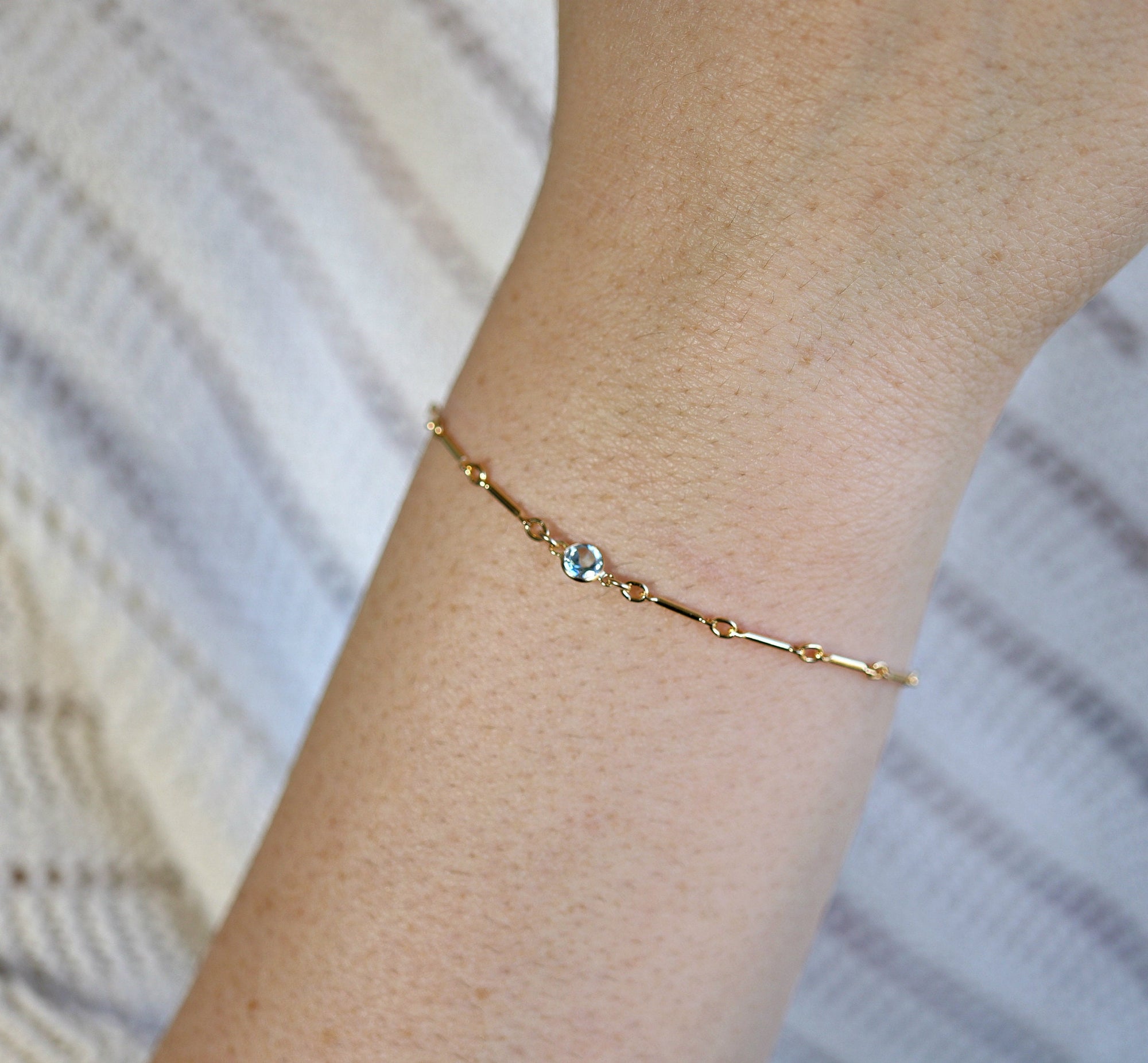 Dainty Gold Chain Blue Topaz Bracelet