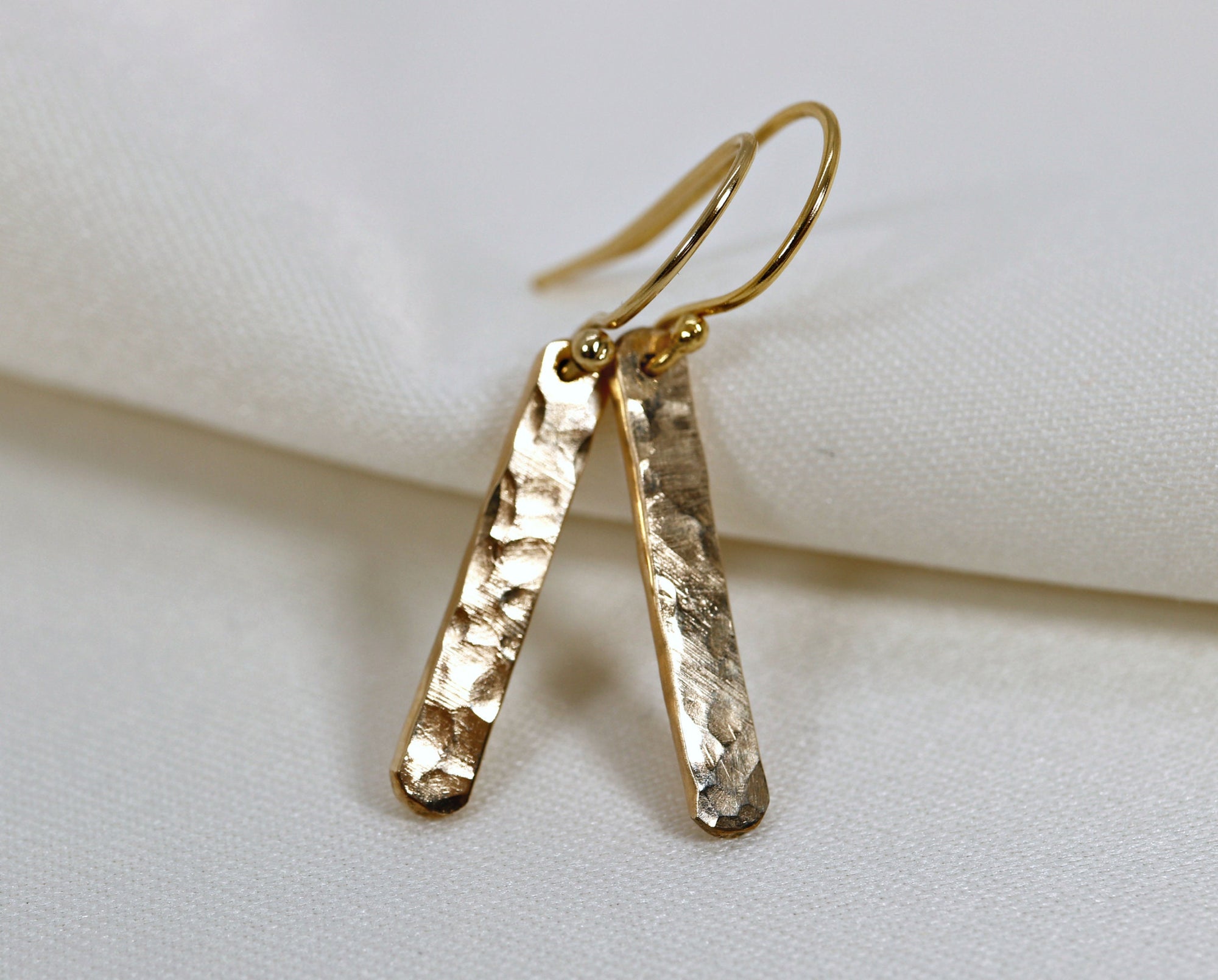 Gold Filled Hammered Bar Earrings