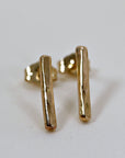 Minimal Simple Hammered Bar Stud Earrings Gold Filled