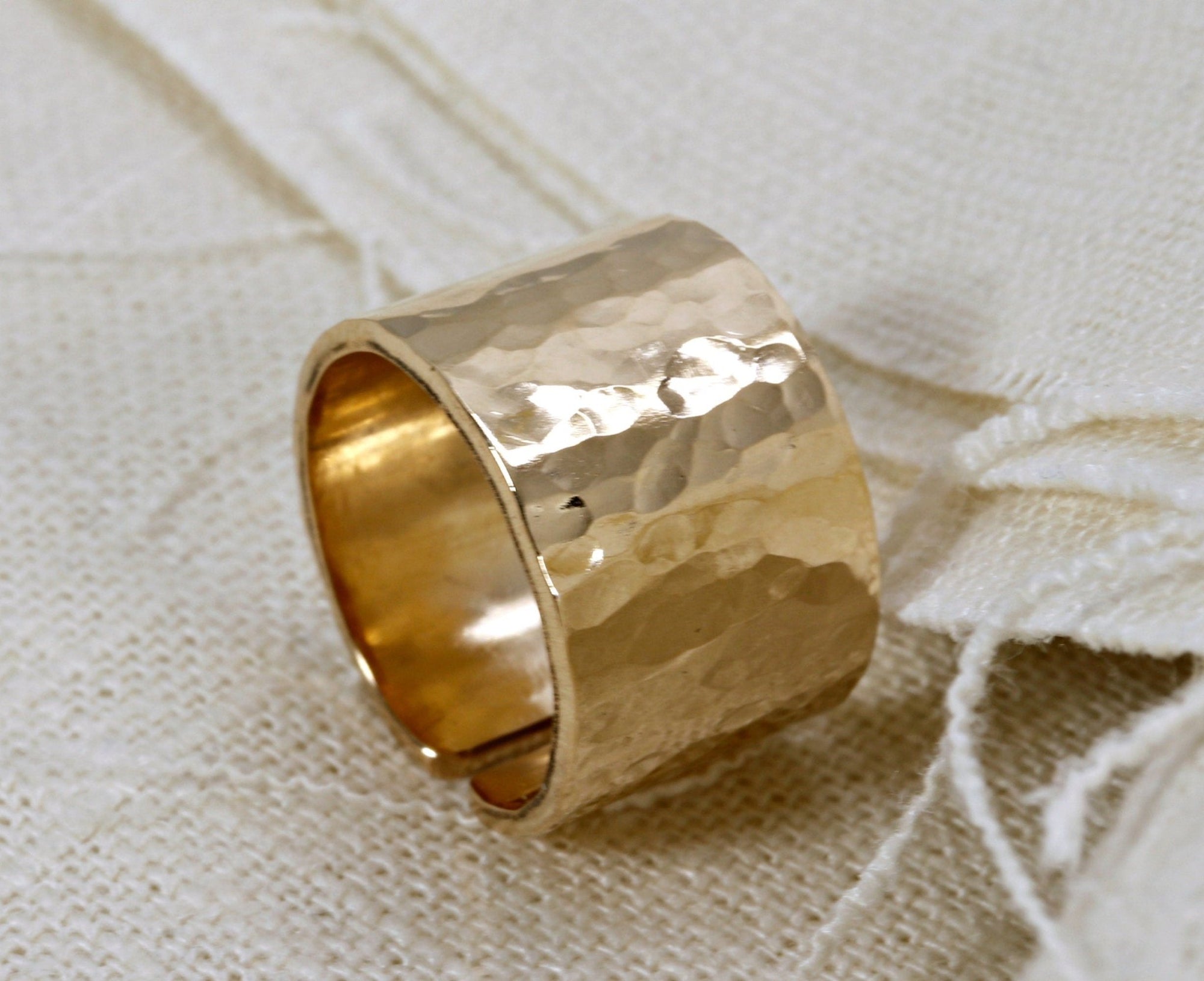 Gold Filled Wide Hammered Ring - Melt'm Jewelry