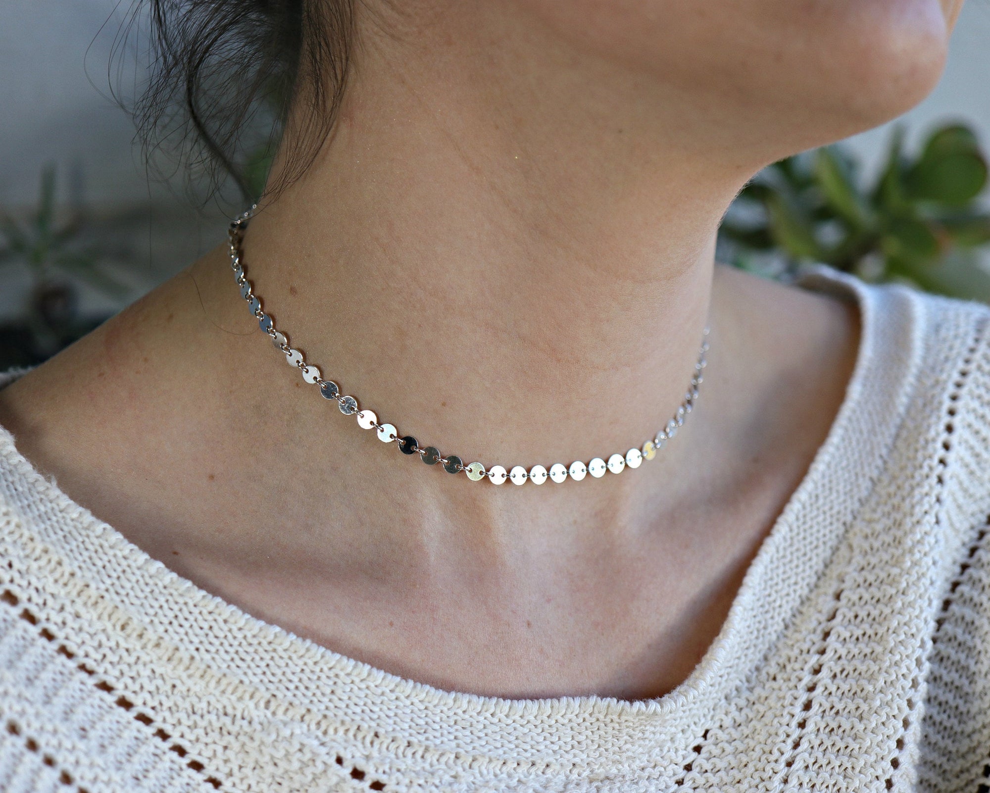 Silver Coin Choker, Silver Disc Choker