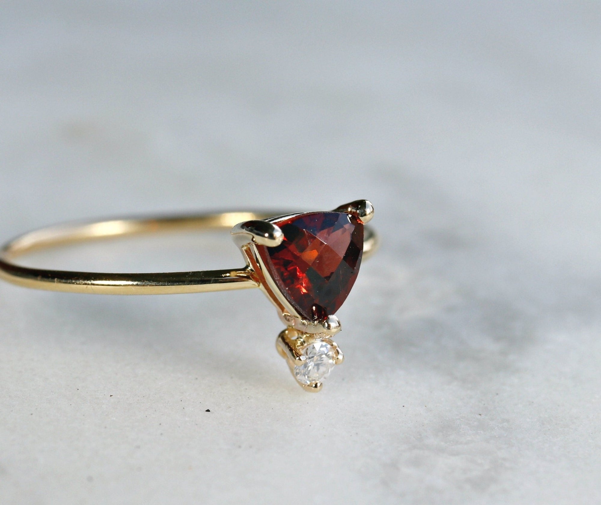 Diamond &amp; Garnet Ring 14k Gold - Melt'm Jewelry