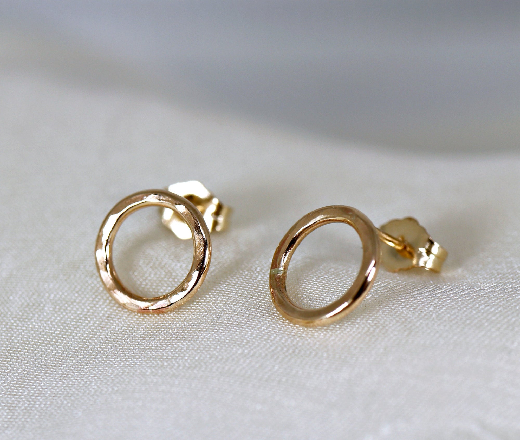 Hammered Gold Circle Stud Earrings