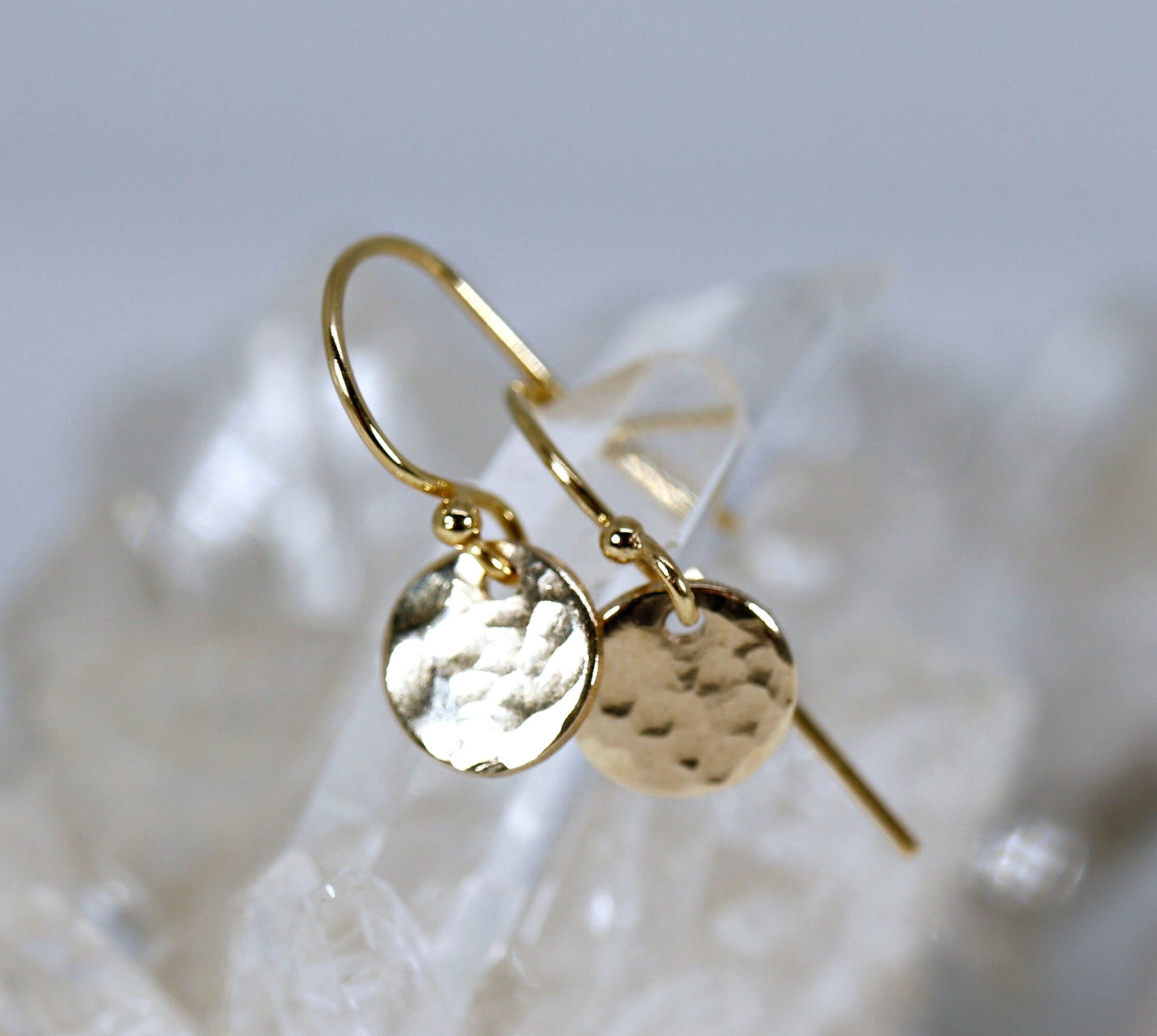 Hammered Gold Disc Dangle Earrings