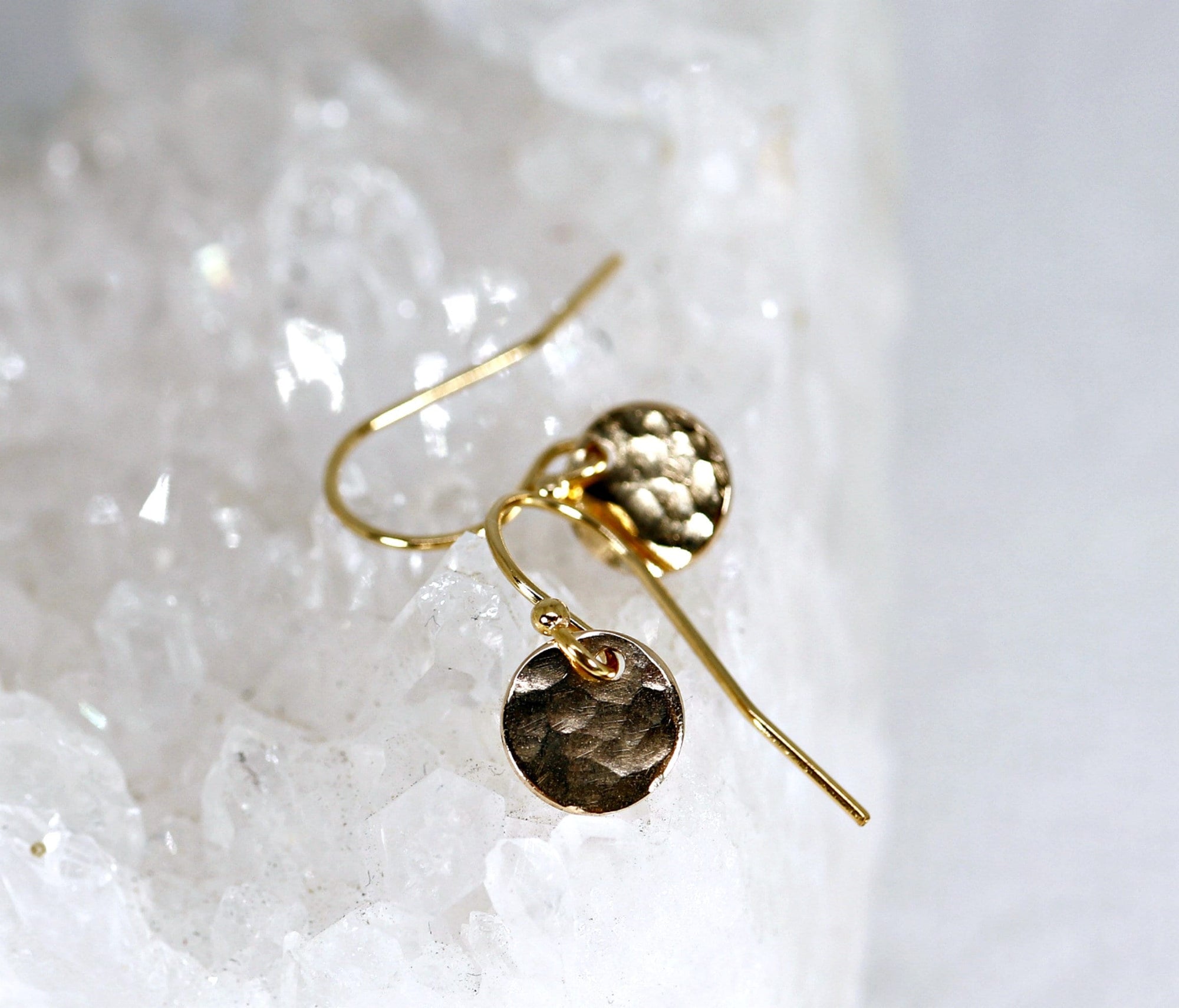 Hammered Gold Disc Dangle Earrings