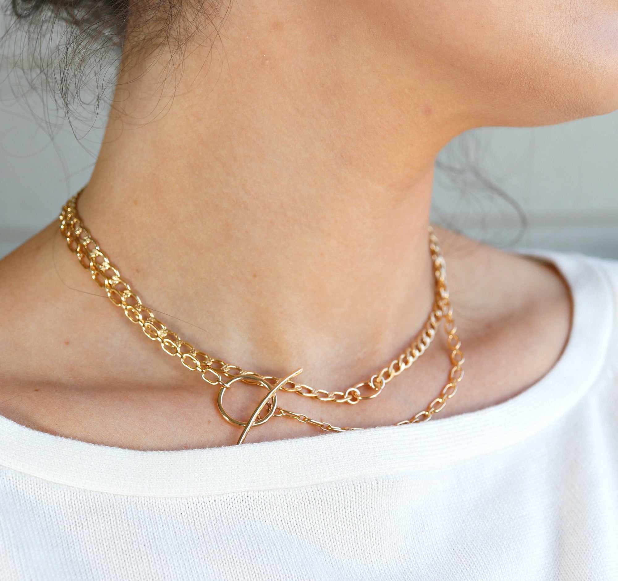 Gold Statement Toggle Necklace, Toggle Choker