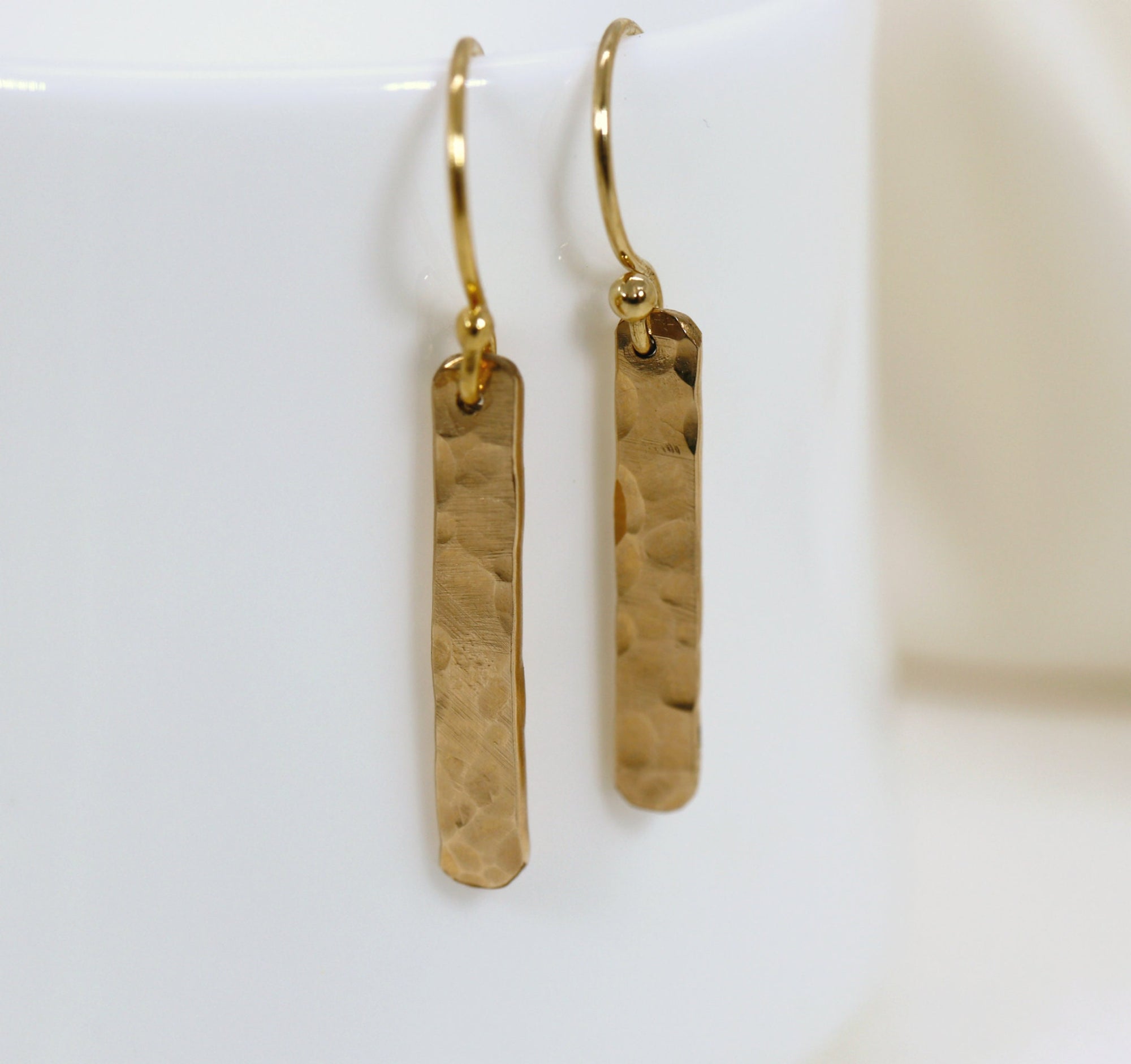 Minimalist Hammered Gold Filled Bar Drop Earrings - Melt'm Jewelry