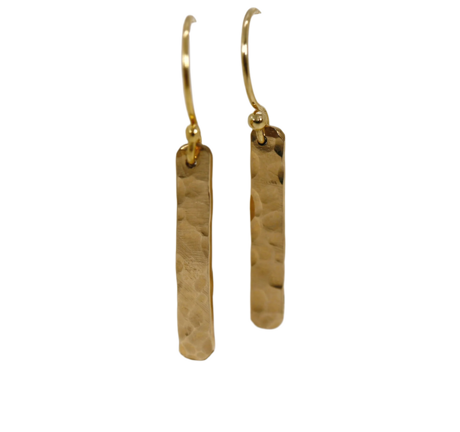 Gold Filled Hammered Bar Earrings