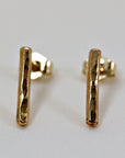 Minimal Simple Hammered Bar Stud Earrings Gold Filled