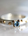 Princess Cut Aquamarine Ring Mixed Metal Gold and Silver