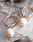 Pearl Hoop Earrings, Gold Filled Oval Hoop Earrings with Baroque Pearls - Melt'm Jewelry