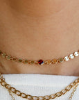 Gold Coin Chain Garnet Necklace, Garnet Choker - Melt'm Jewelry