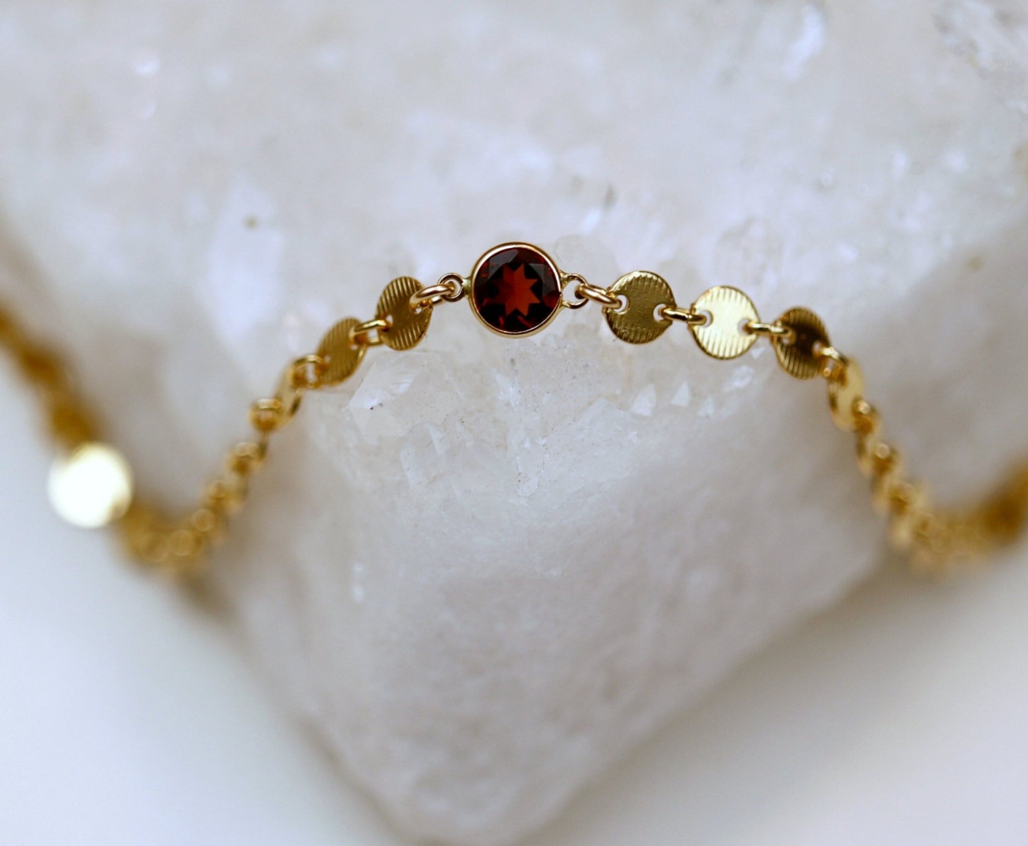 Gold Coin Chain Garnet Necklace, Garnet Choker - Melt'm Jewelry